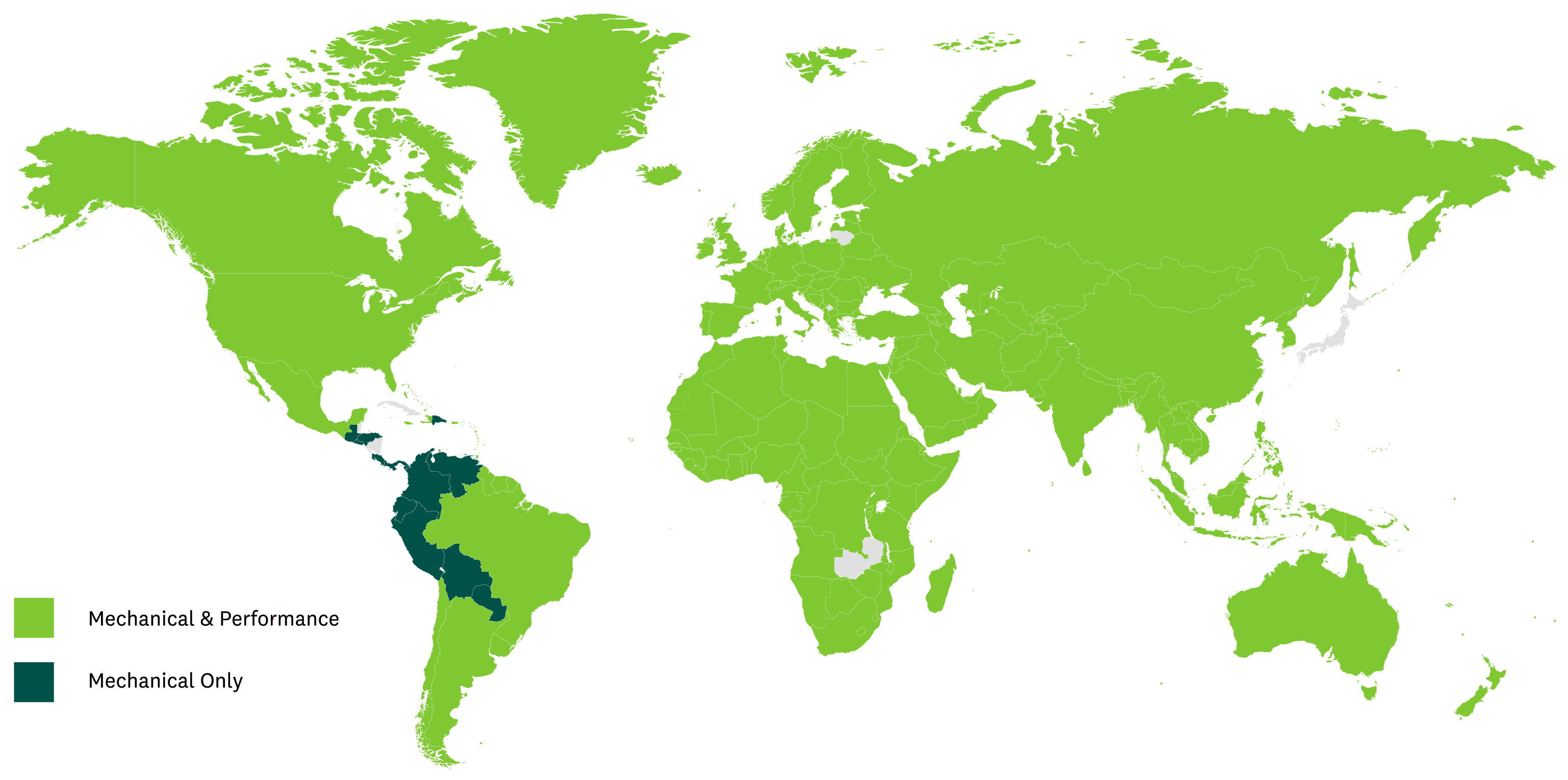 Songtrust global coverage map showing the countries where Songtrust collects from and the types of royalties Songtrust collects