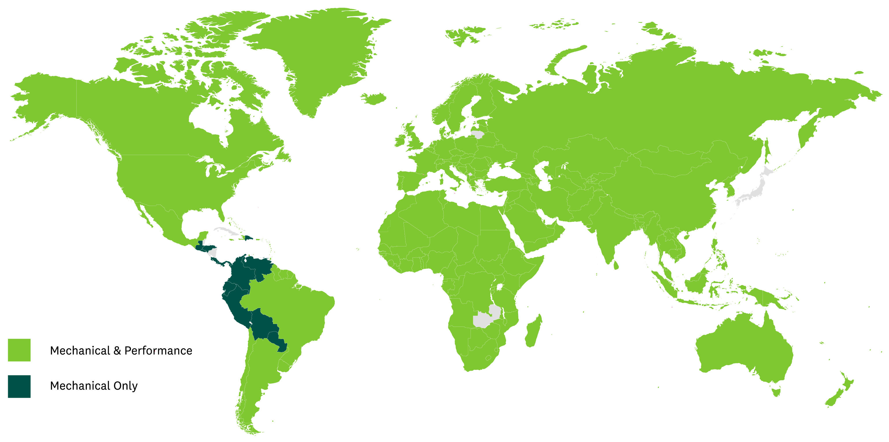 Songtrust global coverage map showing the countries where Songtrust collects from and the types of royalties Songtrust collects